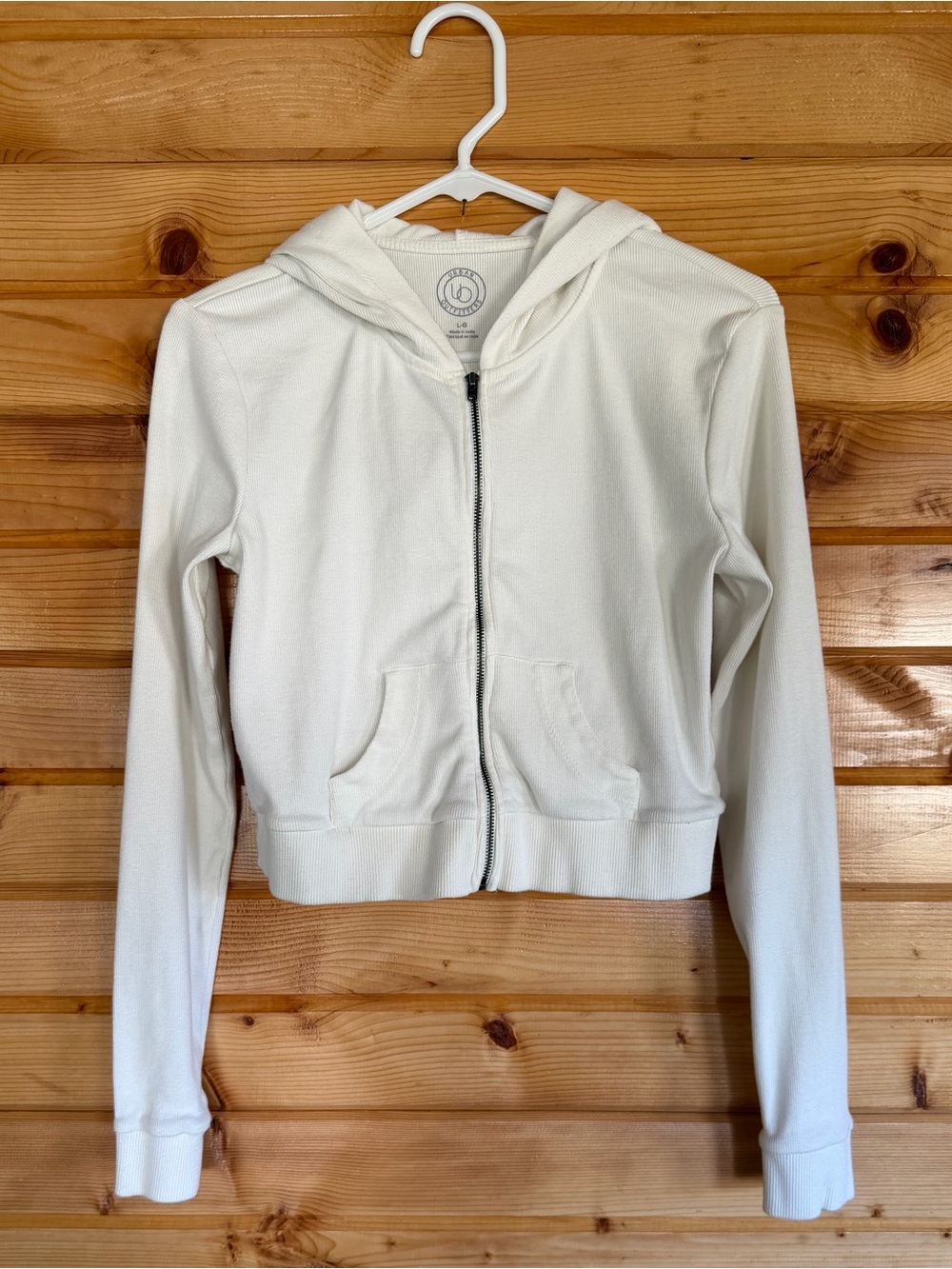Urban Outfitters Cream Zip-Up Cropped Hoodie Jacket